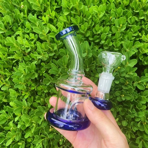 Mini blue glass bong water - 4",