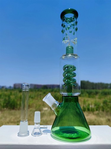 Green glass bong coil - green, 12"